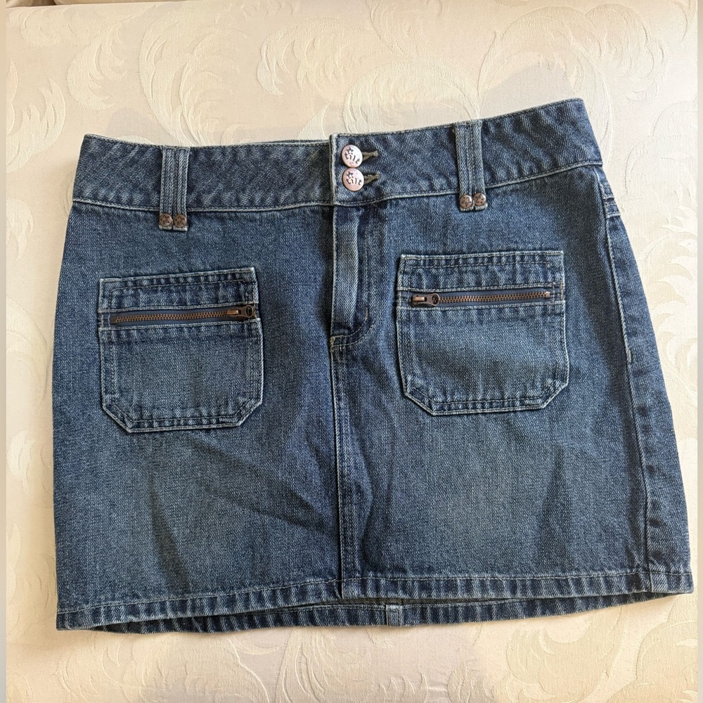 Tilt Denim Mini‎ Skirt Size 3 Y2K Blue Zip Pocket Low Rise Jean Skirt